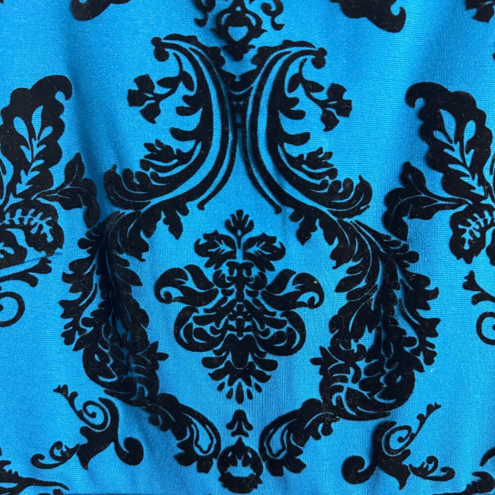 Neiman Marcus Blue Black Damask Fit & Flare Cocktail Dress Size 6 - Picture 5 of 8